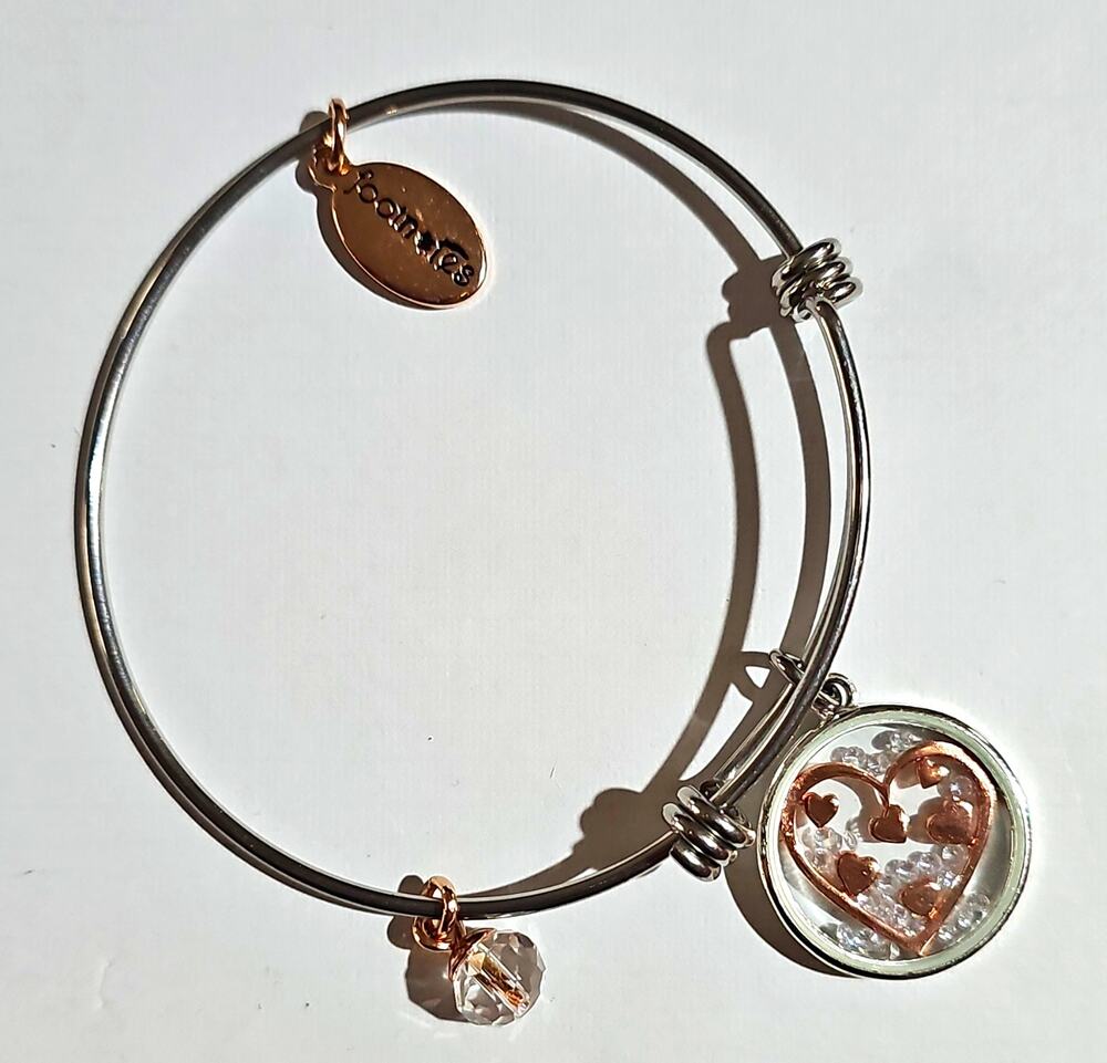 Footnotes Stainless Steel Heart Round Bangle Bracelet